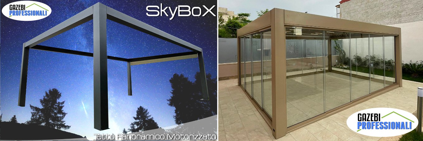 pergotenda SkyBoX apertura motorizzata tetto apribile pergola pensilina bioclimatica gazebiprofessionali 